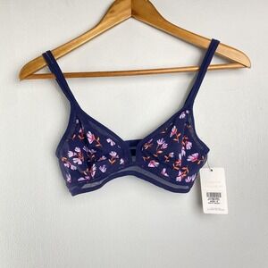 NWT Lively Navy Daisy Floral Mesh Trim Bralette Small NEW